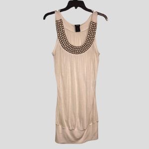 Vanity Studded Neck Cream White Cocktail Dress Top Size M